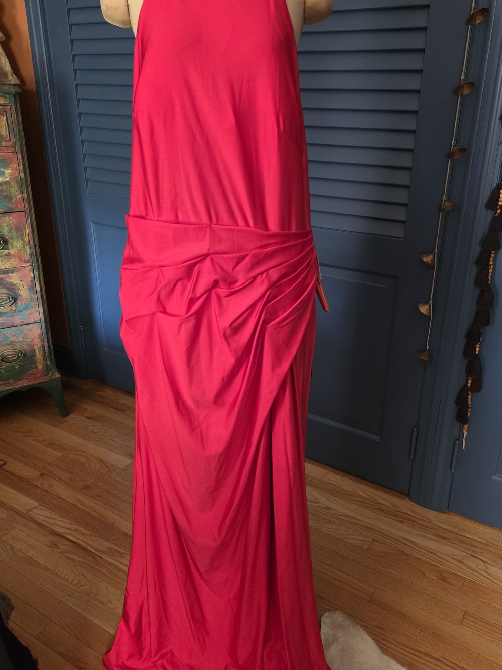 NWT Ieena for Mac Duggal Matte Jersey Halter Open Back Gown Red